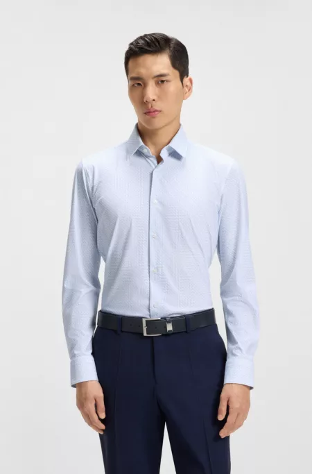 Printed slim-fit shirt in performance-stretch jersey