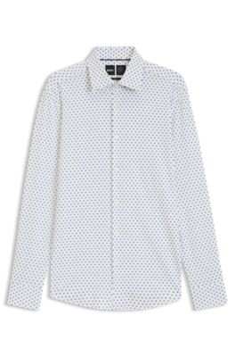 Camisa slim fit de tejido el&aacute;stico t&eacute;cnico hecho en Italia, Verde