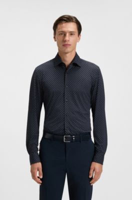 Slim-fit shirt in Italian-made performance-stretch fabric, Dark Blue