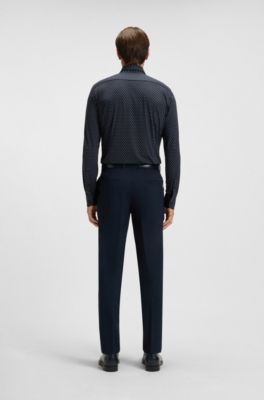 Slim-fit shirt in Italian-made performance-stretch fabric, Dark Blue