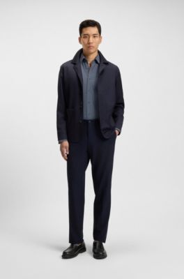 Camisa slim fit de tejido el&aacute;stico t&eacute;cnico hecho en Italia, Azul oscuro