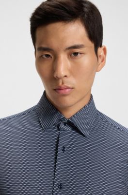 Chemise Slim en tissu stretch performant confectionn&eacute; en Italie, Bleu fonc&eacute;