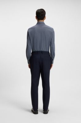 Slim-fit shirt in Italian-made performance-stretch fabric, Dark Blue
