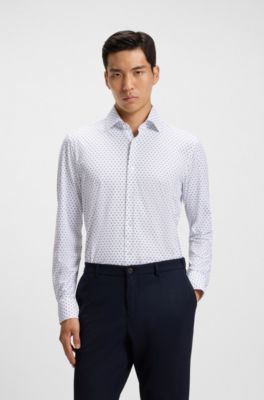 Slim-fit shirt in Italian-made performance-stretch fabric, Light Blue