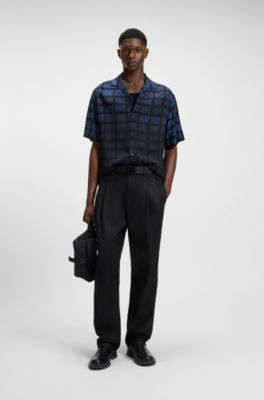 Chemise Oversize en popeline &agrave; imprim&eacute; carr&eacute;, Bleu
