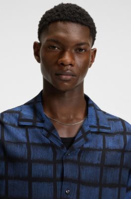 Camisa oversize fit en popel&iacute;n con estampado de cuadrados, Azul