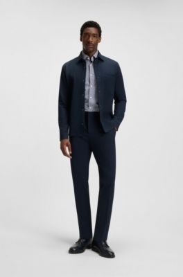 Chemise Slim en popeline stretch performante &agrave; carreaux, Bleu fonc&eacute;