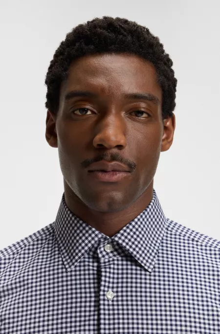 Checked slim-fit shirt in performance-stretch poplin