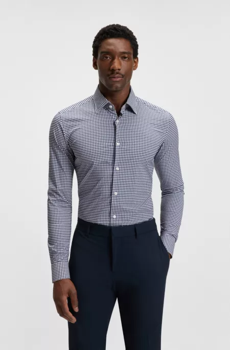 Checked slim-fit shirt in performance-stretch poplin