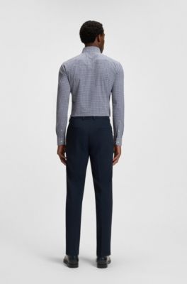 Checked slim-fit shirt in performance-stretch poplin, Dark Blue