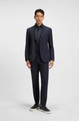 Regular-fit shirt in structured stretch jersey, Bleu fonc&eacute;