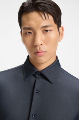 Regular-fit shirt in structured stretch jersey, Dark Blue