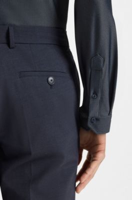 Regular-fit shirt in structured stretch jersey, Bleu fonc&eacute;