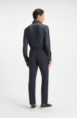 Regular-fit shirt in structured stretch jersey, Dark Blue