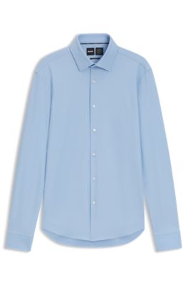 Regular-fit shirt in structured stretch jersey, Celeste