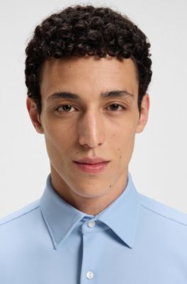 Regular-fit shirt in structured stretch jersey, Celeste