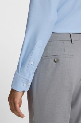 Regular-fit shirt in structured stretch jersey, Celeste