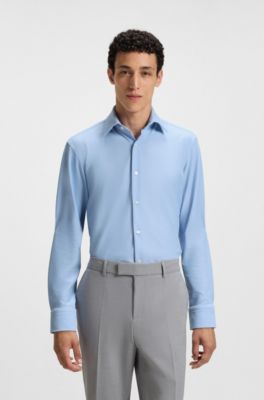 Regular-fit shirt in structured stretch jersey, Celeste