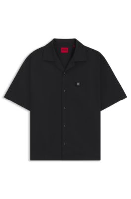 Camisa oversize fit en algod&oacute;n con tacto de papel, Negro