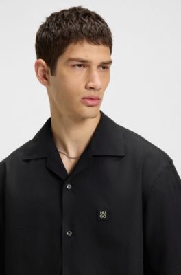 Oversized-fit shirt in paper-touch cotton, Black