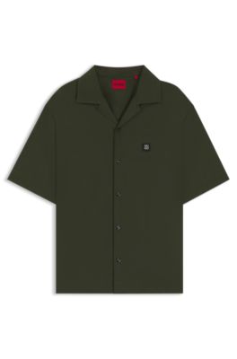 Oversized-fit shirt in paper-touch cotton, Dark Green