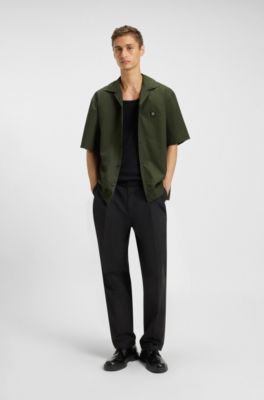 Oversized-fit shirt in paper-touch cotton, Dark Green