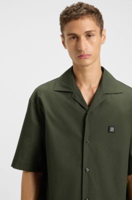 Oversized-fit shirt in paper-touch cotton, Dark Green