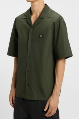 Oversized-fit shirt in paper-touch cotton, Dark Green