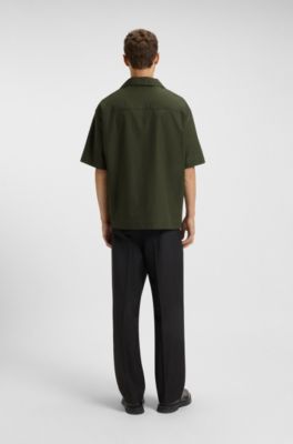 Oversized-fit shirt in paper-touch cotton, Dark Green