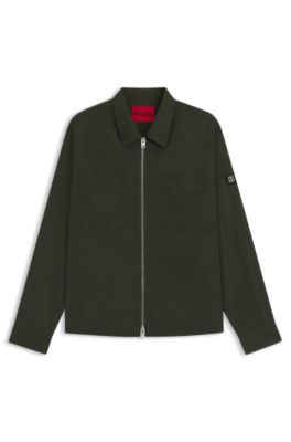 Camisa con ajuste oversized fit en lona repelente al agua, Verde oscuro