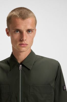 Camisa con ajuste oversized fit en lona repelente al agua, Verde oscuro