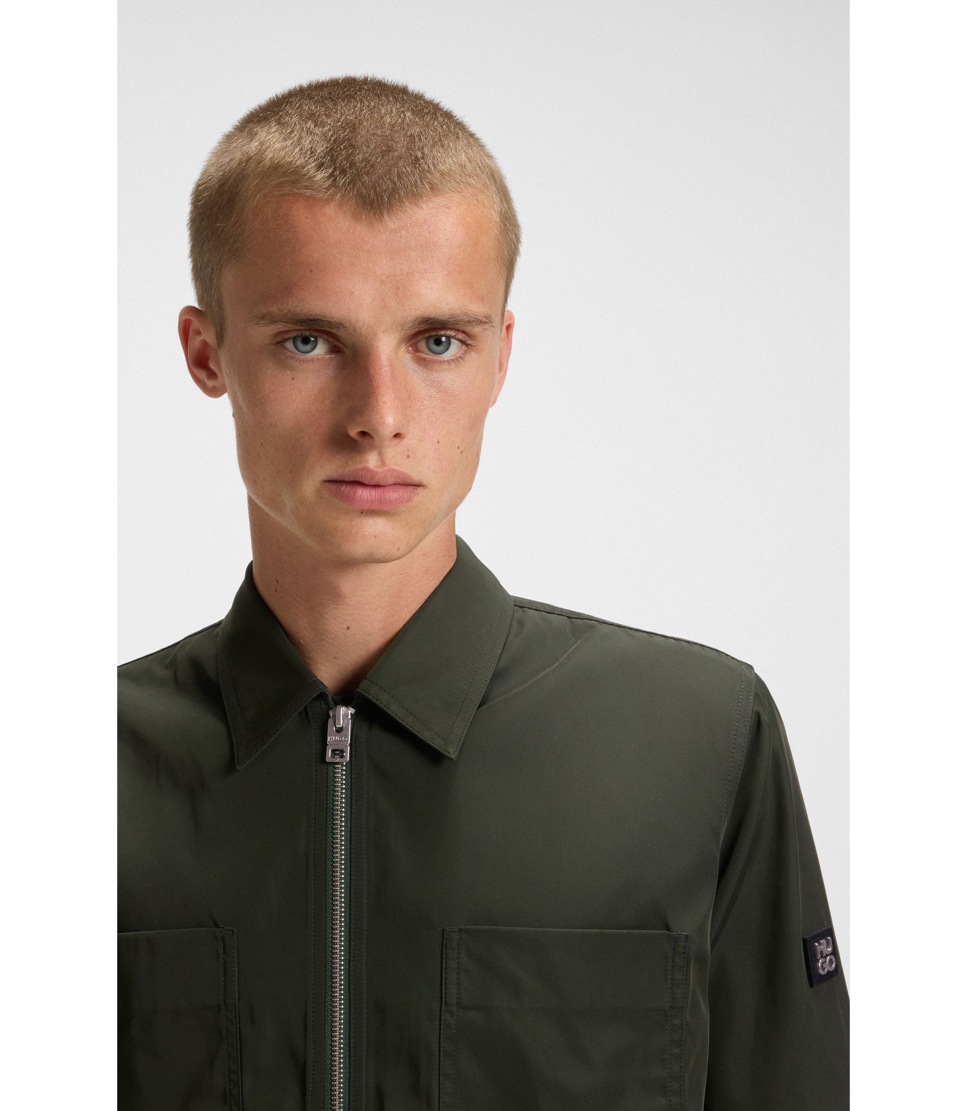 HUGO - Oversized-fit shirt in water-repellent canvas - Dark Green