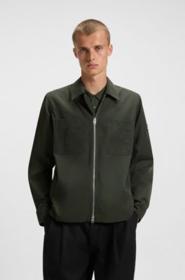 Camisa con ajuste oversized fit en lona repelente al agua, Verde oscuro