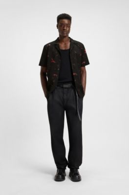 Chemise Relaxed en popeline de coton imprim&eacute;e, Noir