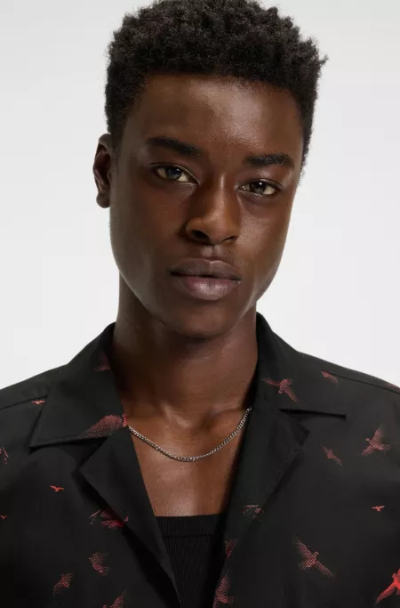 Printed relaxed-fit shirt in cotton poplin