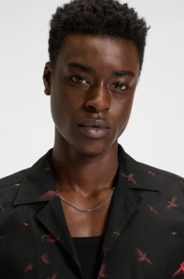 Printed relaxed-fit shirt in cotton poplin, Black