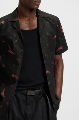Chemise Relaxed en popeline de coton imprim&eacute;e, Noir