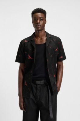 Chemise Relaxed en popeline de coton imprim&eacute;e, Noir