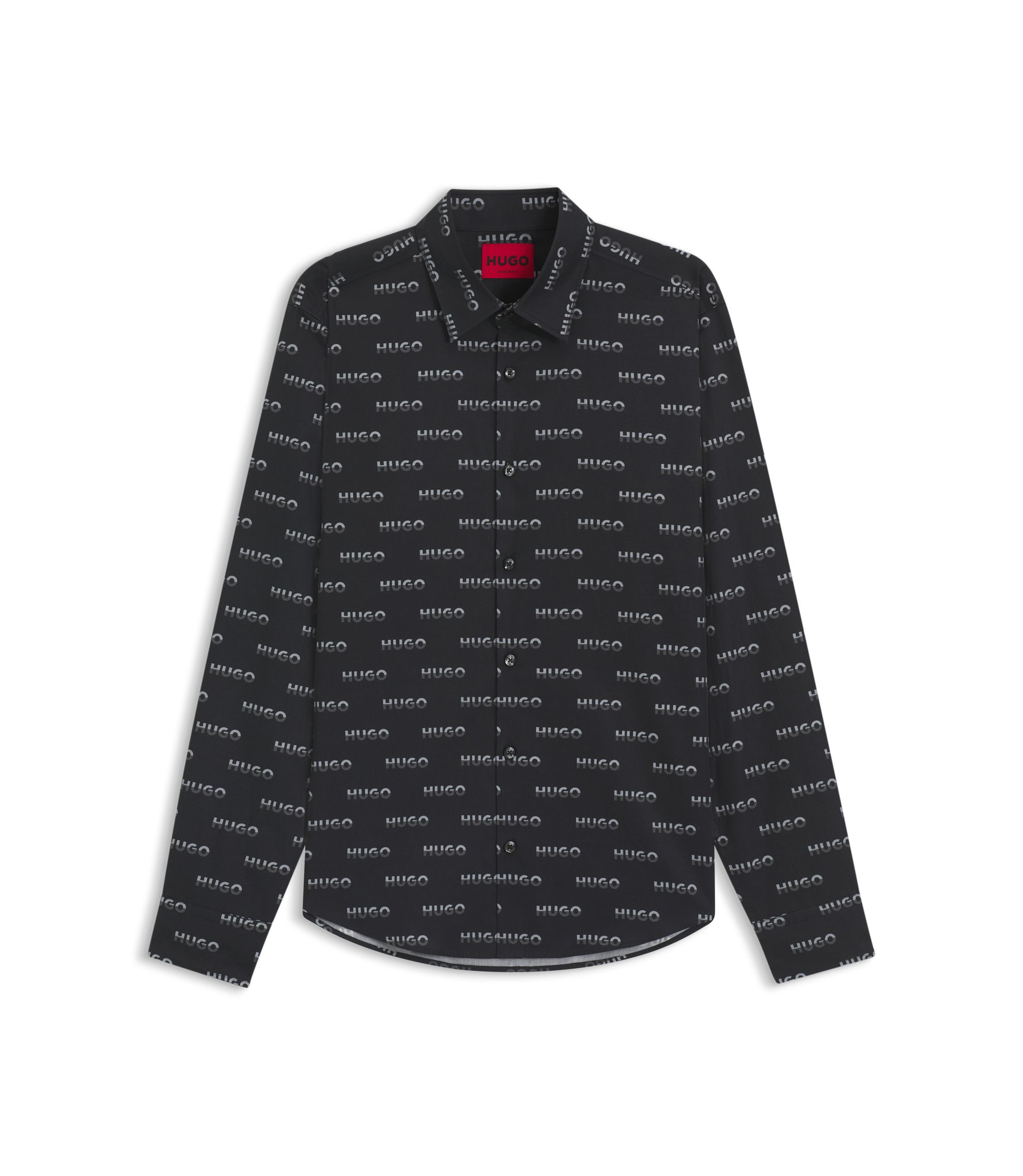 HUGO BOSS スリムフィット ブラックシャツ L HUGO - スリムフィットシャツ イージーアイロン コットンポプリン