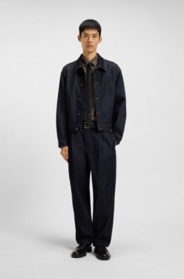 Printed slim-fit shirt in cotton poplin, Grey