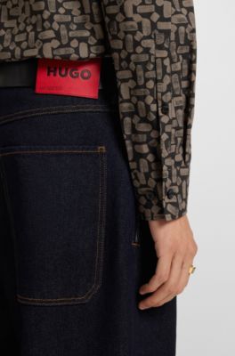 Camisa slim fit en popel&iacute;n de algod&oacute;n estampado, Gris