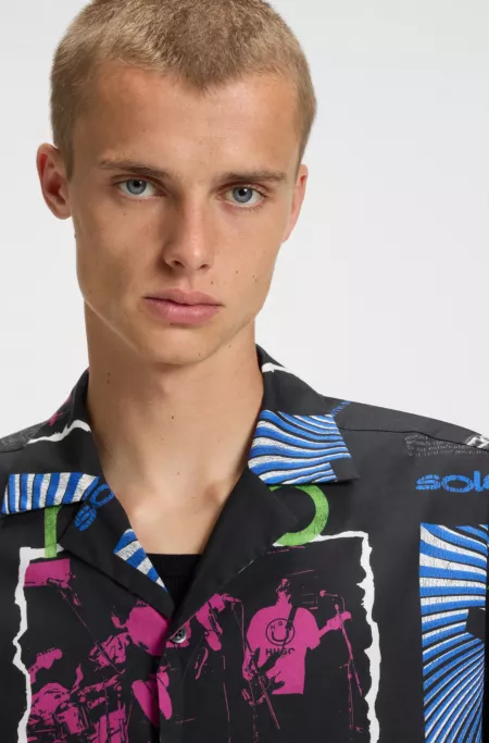 Printed relaxed-fit shirt in cotton poplin