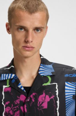 Camisa relaxed fit en popel&iacute;n de algod&oacute;n estampado, Negro