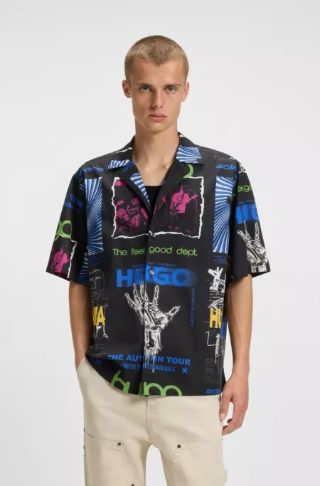 Printed relaxed-fit shirt in cotton poplin