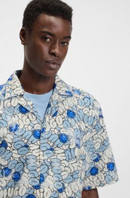 Chemise Relaxed en popeline de coton imprim&eacute;e, bleu clair