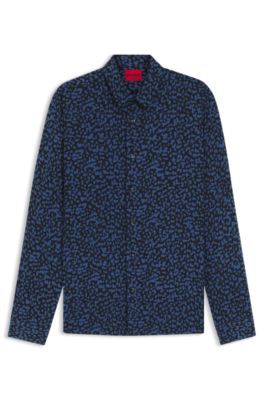 Slim-fit shirt in abstract-print poplin, Blue