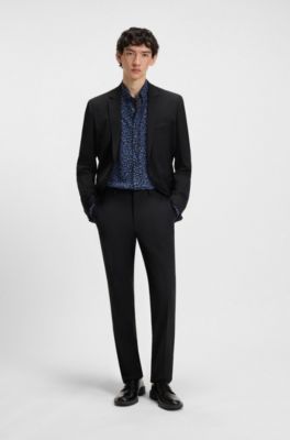 Camisa relaxed fit en popel&iacute;n con estampado abstracto, Azul