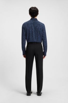 Camisa relaxed fit en popel&iacute;n con estampado abstracto, Azul