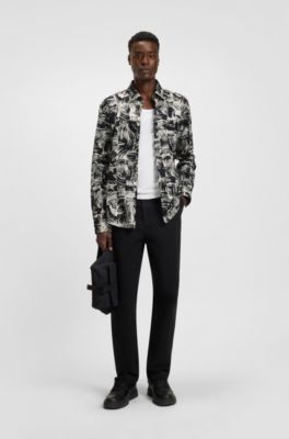 Camisa slim fit en popel&iacute;n de algod&oacute;n con estampado abstracto, Fantas&iacute;a