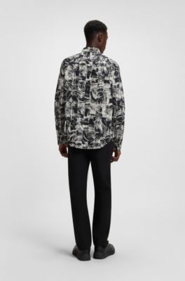 Camisa slim fit en popel&iacute;n de algod&oacute;n con estampado abstracto, Fantas&iacute;a